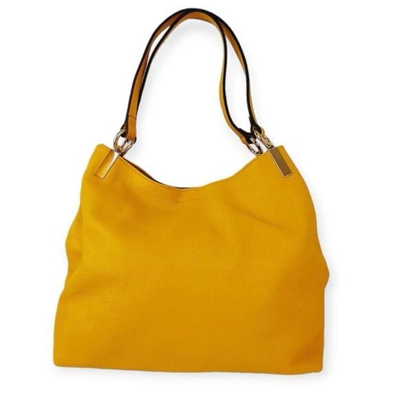 Vince Camuto Rhys Yellow Hobo Pebbled Leather Shoulder Bag Tote Purse - Picture 1 of 15